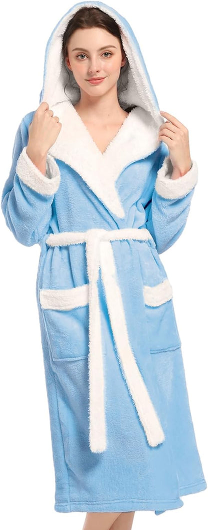 Inner Wish Women Hooded Plush Robe, Fleece Highly Absorbent Cozy Warm Bathrobe