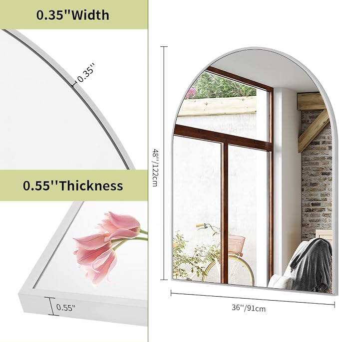 BEAUTYPEAK 36"x48" Arch Bathroom Wall Mirror, Silver | Wall Mounted Vanity Metal Frame Mirror for Bedroom, Entryway, Living Room, Fireplace