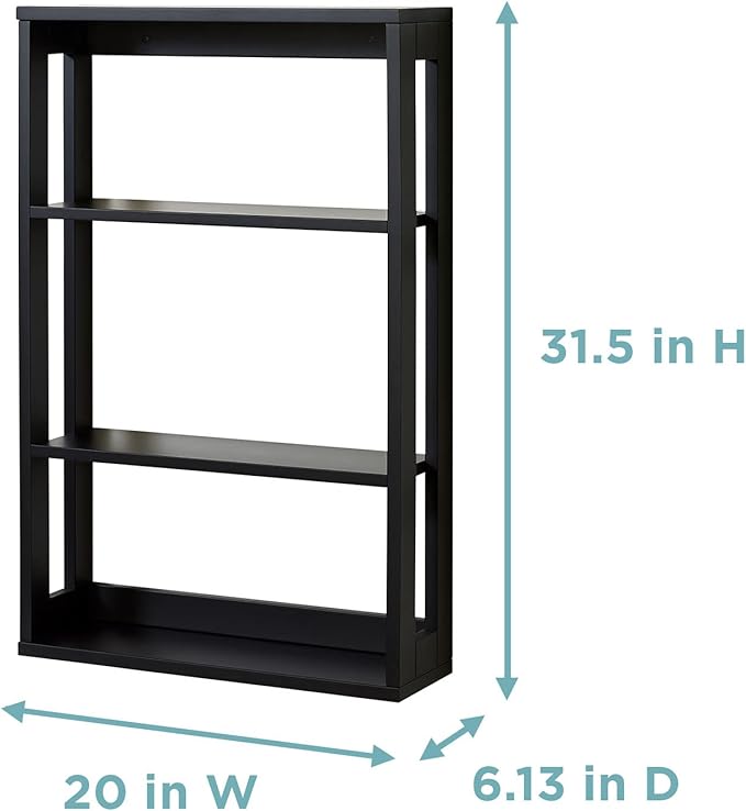 Zenna Home Wall Mounted Storage Shelf, Wood Space Saving Storage Organizer with 4 Shelves, Shelving Unit for Small Spaces like Bathroom and Kitchen, Black