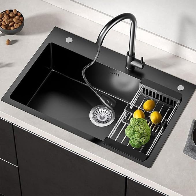 Black Drop in Kitchen Sink, Stainless Steel Single Bowl Sink with 3 Holes, Topmount Workstation Sink, Farmhouse Rectangle Basin with Multiple Accessories (31.5 * 17.7 * 7.9in)