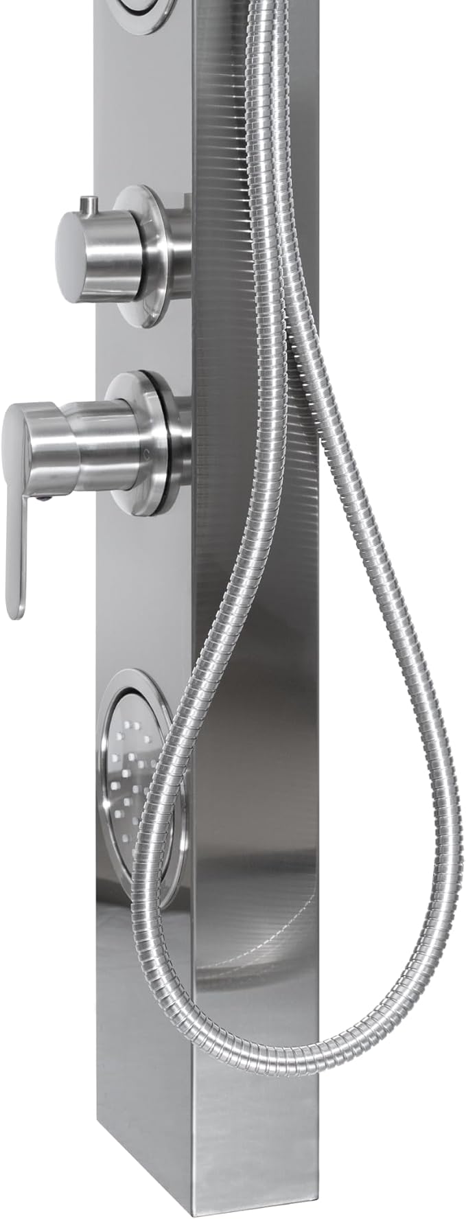 Dura Faucet (DF-SA914-SN) Premium RV Shower Panel Column – Satin Nickel, 4 Spray Options with Adjustable Body Sprayers, Overhead Shower & Handheld Wand – Water-Saving, Easy Install RV Shower System