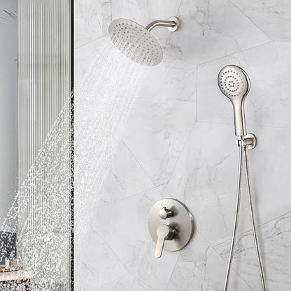 Shower Faucet Set Brushed Nickel 8 Inch Rain Shower Head and Handle Set Bathroom Rainfall Shower System Wall Mounted Shower Fixture Include Shower Valve and Trim Kit