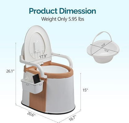 VINGLI Portable Toilet | Back & Handrail Design Commode with 5 Gallon Bucket Inner, Camping RV Toilet for Adult, Kids, Home, Boat, Van, Travel, Orange