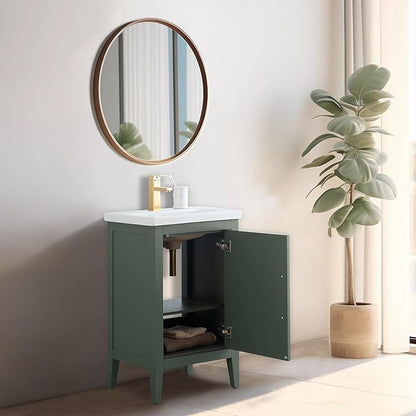 Vanity Art 20 inch Bathroom Vanity with Single Sink & Ceramic Top, Vanity Cabinet with Soft-Closing Doors, Solid Wood Frame, Vintage Green, VA9020-VG-MB1