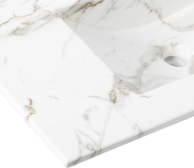 JONATHAN Y SNK1003C Ancillary 3-Hole 36 in. W x 18.25 in. D Classic Contemporary Rectangular Ceramic Single Sink Basin Vanity Top, White Marble Effect