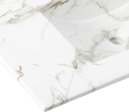 JONATHAN Y SNK1003C Ancillary 3-Hole 36 in. W x 18.25 in. D Classic Contemporary Rectangular Ceramic Single Sink Basin Vanity Top, White Marble Effect