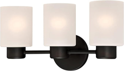 Westinghouse 6354100 Sylvestre Three-Light Indoor Wall Fixture, Oil Rubbed Bronze Finish with Frosted Glass