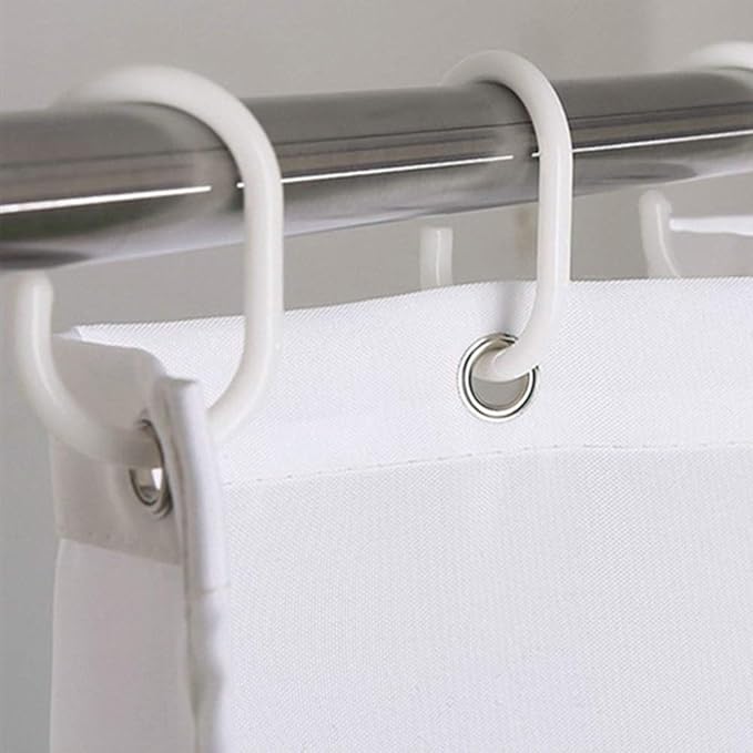 White (72x78 Inches) Fabric Shower Curtain Liners Hotel Quality Machine Washable Bath Bathroom w/12pcs Hooks