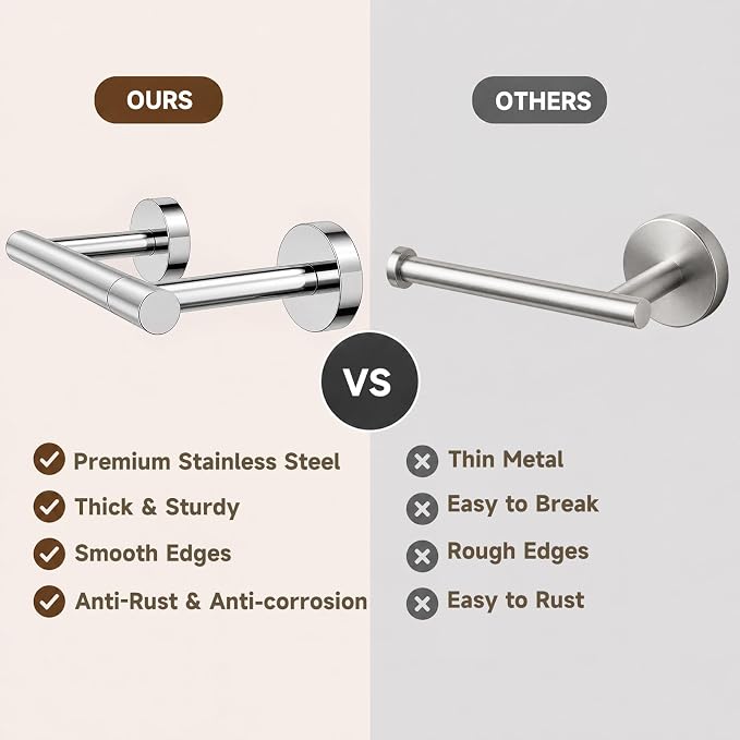 Toilet Paper Holder and Hand Towel Ring Bathroom Set | Chrome,Stainless Steel,Wall Mount,Bathroom Accessories,Hand Towel Ring and Toilet Paper Holder Set,Easy to install,Durable