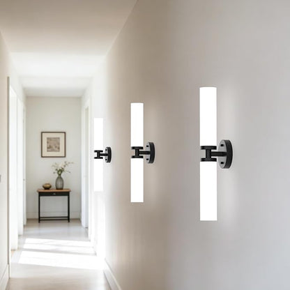 Wall Sconces Set of 2 Hardwired Bathroom Light Fixtures E26 Base | Matte Black, 22Inch, Modern Vanity Wall Lighting with Milky White Glass Shade, for Mirror Hallway Bedroom Living Room TV Wall