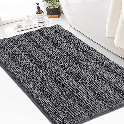 Turquoize Bathroom Rug 24"x36", Soft Absorbent Chenille Bath Rug, Gray