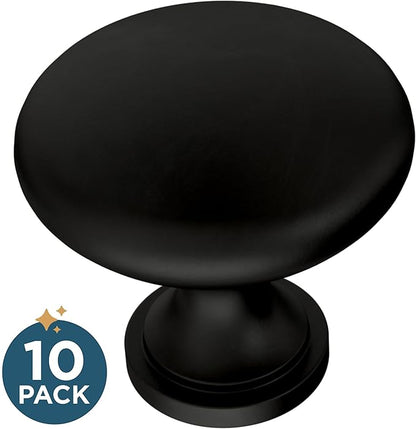 Franklin Brass (10-Pack) – Matte Black Cabinet Knobs for Dressers, Drawers, Kitchen Cabinet Door, Vanity, Furniture, Closet Knobs, 1-3/16 Inch Round | Mushroom