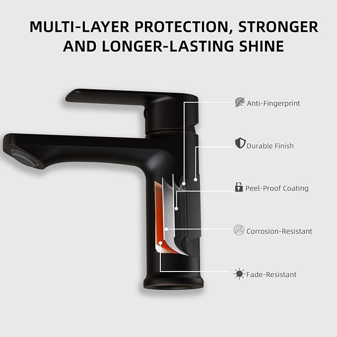 BELZ Bronze Bathroom Faucet, Lead-Free 1 or 3 Hole (4") Vanity Sink Faucet | NSF372 Certified, Rustproof & Splash-proof Aerator, Single Handle Modern Design with Pop-up drain & Hoses, Easy DIY Install