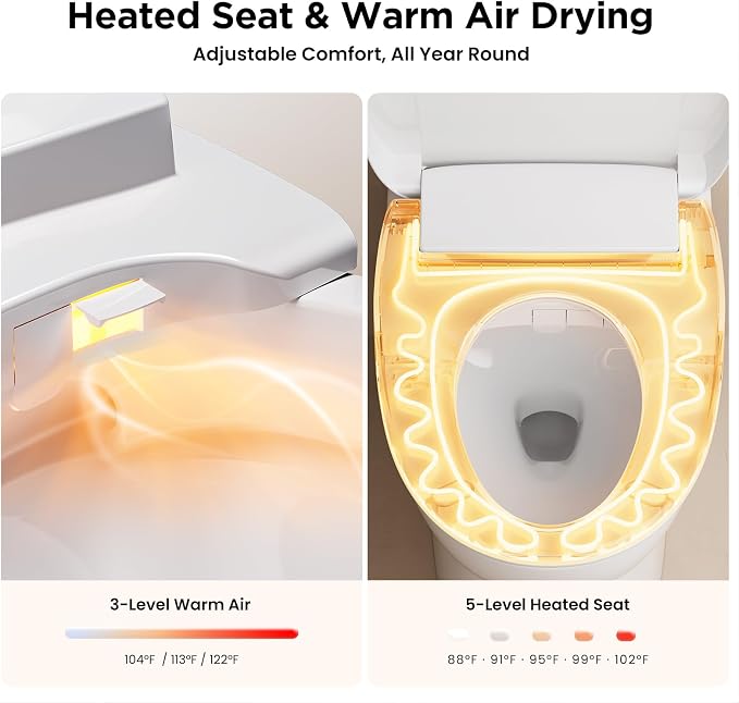 JOMOO Smart Bidet Toilet Seat Elongated, Electric Bidet with Heated Seat, Warm Air Dryer, Self-Cleaning Stainless Steel Nozzle, Remote Control, Night Light, Easy Installation