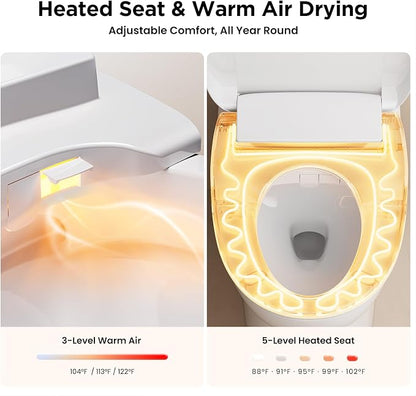 JOMOO Smart Bidet Toilet Seat Elongated, Electric Bidet with Heated Seat, Warm Air Dryer, Self-Cleaning Stainless Steel Nozzle, Remote Control, Night Light, Easy Installation