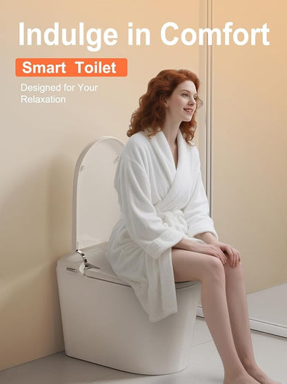 Smart Toilet - ADA Height Heated Seat, Tankless Auto-Flush, Foot Sensor, Night Light, Modern Elongated One-Piece for Bathrooms