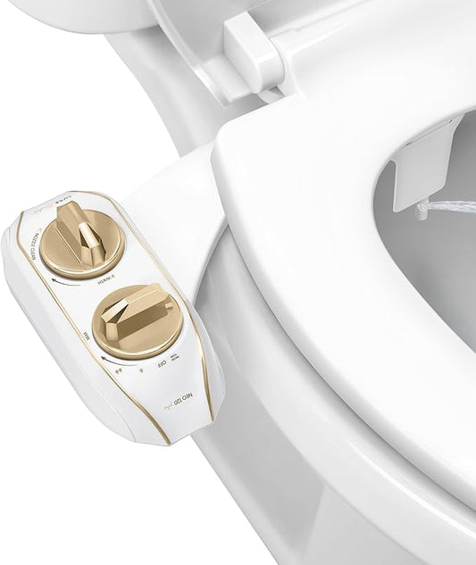 LUXE Bidet NEO 120 Plus - Single Nozzle, Non-Electric Bidet Attachment for Toilet Seat, Patented Slide-In Install, 360° Self-Clean, EZ-Lift to Clean, Rear Wash (Gold)