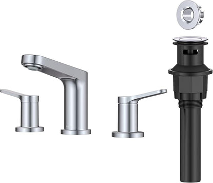 KRAUS Indy Widespread Bathroom Faucet in Chrome with 2 Handles, Pop Up Drain and Supply Lines, FUS-14103CH