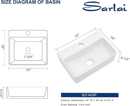 Sarlai Small Wall Mounted Vessel Sink Floating Corner Bathroom Sink | Wall Mount Ceramic Wall hung Pure Glossy White Ceramic Wash Basin 14.5x10x4.2 Inch for Tiny Room