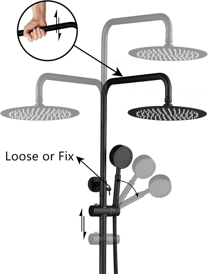 Matte Black Outdoor Shower Kit - SS304 Shower Head with Handheld, High Pressure, Complete Shower System with Enclosure and Fixtures