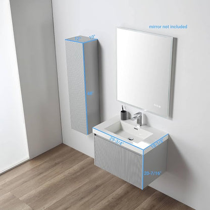 Blossom Positano Wall Mounted Bathroom Vanity with Acrylic Sink & Side Cabinet | All Wood Floating Vanity Cabinet | Soft-Close Drawer | Modern Minimalist Style (Light Grey, 30" w/Sink & SC)