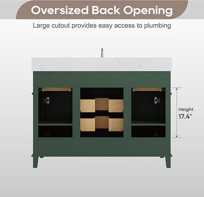 48 Inch Green Bathroom Vanity with Sink, Fully Assembled Bathroom Vanities with Soft Closing Doors & Dovetail Drawers, Solid Wood Vanity Bathroom, 48 Inch Vanity with Sink