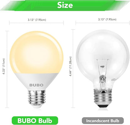 BUBO Vanity Light Bulbs for Bathroom Over Mirror, 60 Watt Equivalent, Soft White 2700K, G25 Globe Light Bulb 800 Lumens, Round Bulb with E26 Medium Base, 7W, Non-Dimmable, 6 Pack