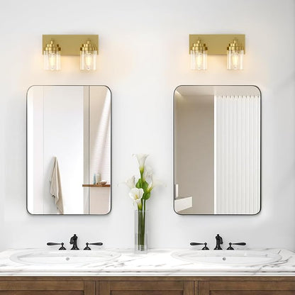 IZORRO Bathroom Vanity Light Fixture, 2-Light 15 Inch Gold Bathroom Light Fixtures Over Mirror, with White Glass Shade, Modern Farmhouse Vanity Lights, Rustic Restroom Lighting Fixtures