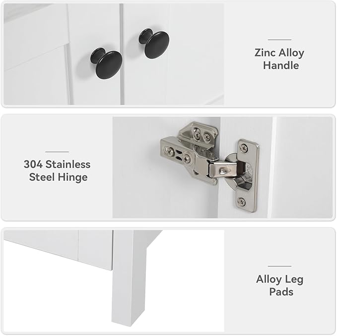 24 Inch White Bathroom Vanity with Marble Texture Top, Traditional Standing Pedestal Cabinet with Silver Boat Glass Sink