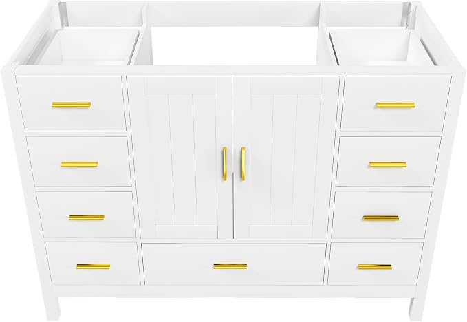 48'' Bathroom Vanity Without Sink,Multi-Functional Bathroom Cabinet with 2 Doors and 9 Drawers, Solid Frame,White(No Sink)