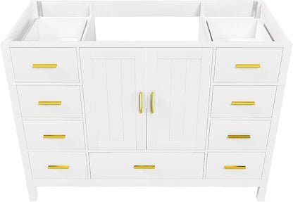 48'' Bathroom Vanity Without Sink,Multi-Functional Bathroom Cabinet with 2 Doors and 9 Drawers, Solid Frame,White(No Sink)