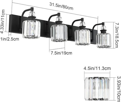 Ralbay Black Crystal Vanity Light Fixtures 4 Light Crystal Bathroom Vanity Lights Fixtures Over Mirror Modern Matte Black Bath Wall Lights