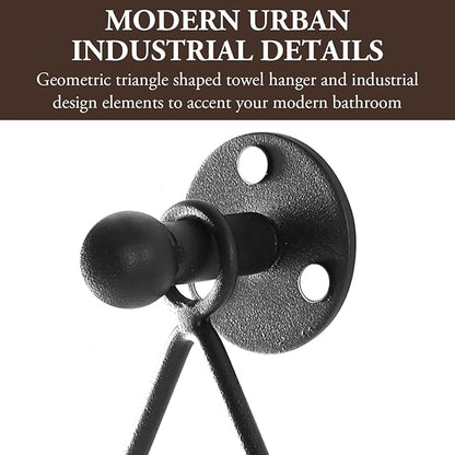 MyGift Hand Towel Holder Wall Mounted, Bath Hand Towel Rack, Triangular Towel Ring for Bathroom/Kitchen Accessories, Matte Black Metal