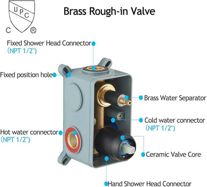 Matte Black Shower System 12 Inch Bathroom Luxury Rain Mixer Shower Combo Set Wall Mounted Rainfall Shower Head and Handheld System Shower Faucet Set Rough-in Valve Body and Trim Kit