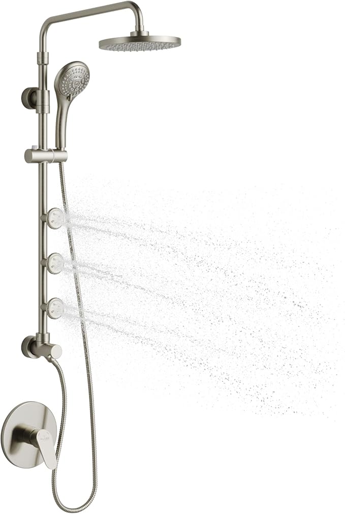Lanikai Rain Shower Head with Handheld Spray Combo - 1028-BN, Brushed Nickel - 8" Rain Showerhead with Handheld Sprayer, 3 Spray Jets, 5-Function Rainfall Shower Head with Hose, 2.5 GPM