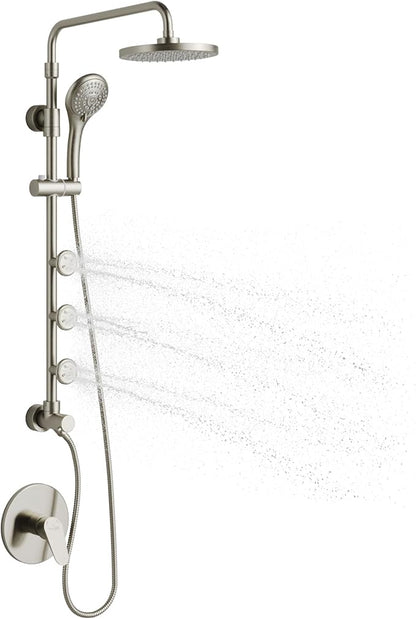 Lanikai Rain Shower Head with Handheld Spray Combo - 1028-BN, Brushed Nickel - 8" Rain Showerhead with Handheld Sprayer, 3 Spray Jets, 5-Function Rainfall Shower Head with Hose, 2.5 GPM