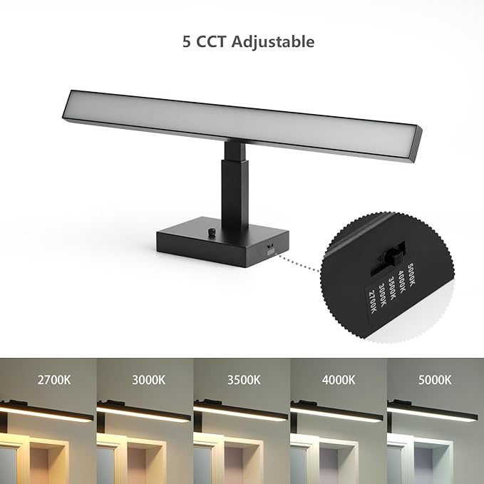 mirrea 24-Inch Matte Black LED Vanity Light Over Medicine Cabinet, Modern 5CCT Dimmable Bath Bar Lighting with Extendable Arm for Bathroom