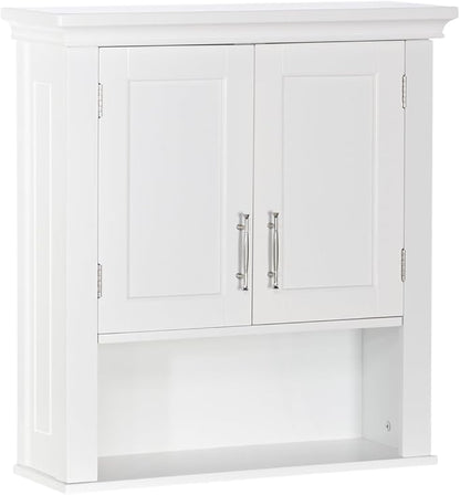 RiverRidge Somerset Two-Door Bathroom and Laundry Wall Mount Storage Medicine Cabinet with Open and Adjustable Shelf - White | Two-Door, Wall Mount, Storage, Open, Adjustable Shelf