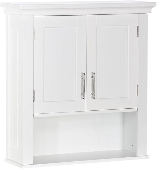 RiverRidge Somerset Two-Door Bathroom and Laundry Wall Mount Storage Medicine Cabinet with Open and Adjustable Shelf - White | Two-Door, Wall Mount, Storage, Open, Adjustable Shelf