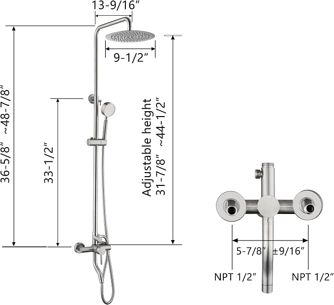 Shower Faucet - Shower Faucets Sets Complete, Shower System - Outdoor Shower Kit/Outdoor Shower Enclosure/Outdoor Shower Fixtures W/ SS304 Shower Head & Handheld High Pressure, Brushed Nickel