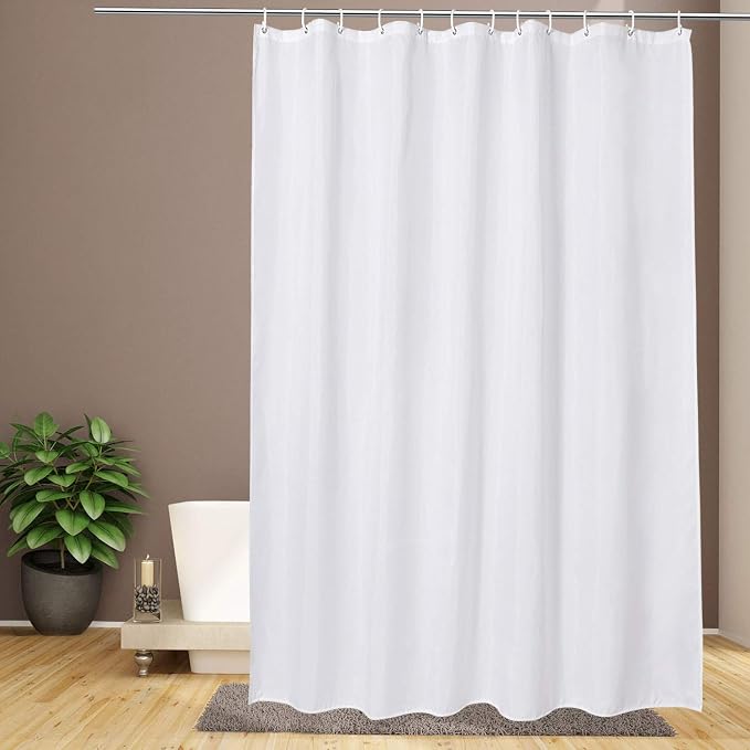 EurCross Extra Wide Fabric Shower Curtain Liner 96W x 72L, Waterproof Medium Weight White Cloth Shower Curtain for Bathroom, Weighted Bottom Machine Washable