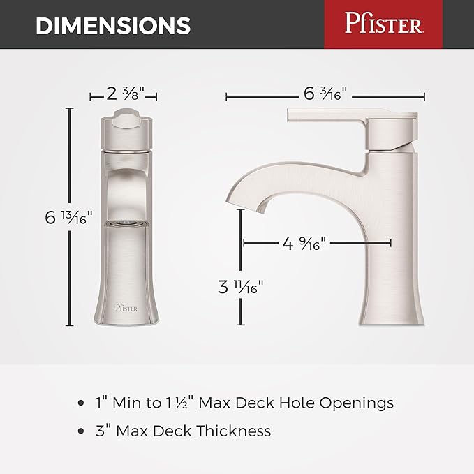 Pfister Vaneri Bathroom Sink Faucet, Single Control, 1-Handle, Single Hole, NSF Certified, Spot Defense Brushed Nickel Finish, LF042VRIGS
