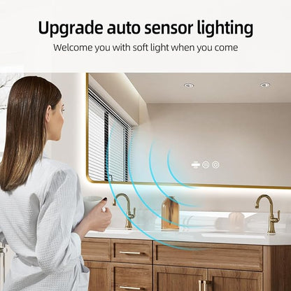 60" x 36" Gold LED Bathroom Mirror with Lights - Motion Sensor | Smart Backlit Mirror, Anti Fog, Stepless Dimmable & 3-Color, Wall Mounted Lighted Bathroom Vanity Mirror, UL-Listed, CRI≥93