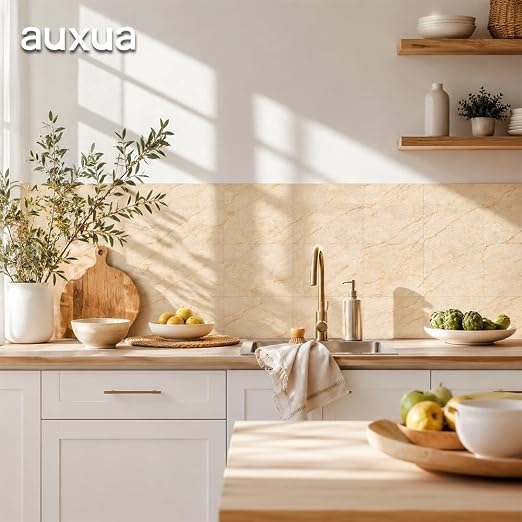 Marble Grain 12x12 Peel and Stick Floor Tile, Warm Sandstone, 10 PCS | NO Grout, NO Mess, For Kitchen Backsplash, Bathroom Update, Non-Slip & Scratch-Resistant
