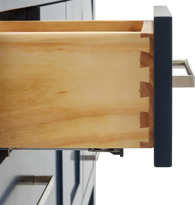 Olivia 48" Midnight Blue Bathroom Vanity with Sink, 1.5" Carrara Quartz Countertop, Rectangular Undermount Sink, 2 Soft-Closing Doors, 6 Full Extension Dovetail Drawers