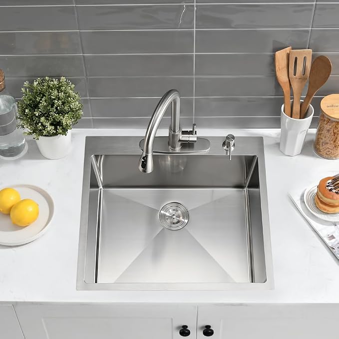 25x22 Drop In Laundry Sink, Deep Stainless Steel Utility Sink | 25"x22"x12" Drop in Laundry Room Sink 16 Gauge Stainless Steel Kitchen Sink with Cleaning Brush