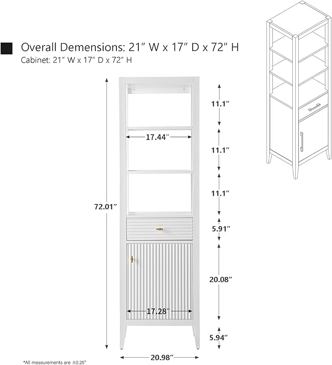 HOMEBEYOND Bathroom Vanity with Storage Cabinet & Shelves, Free-Standing Vanity with Soft-Closing Doors, Golden Brushed Handware, White