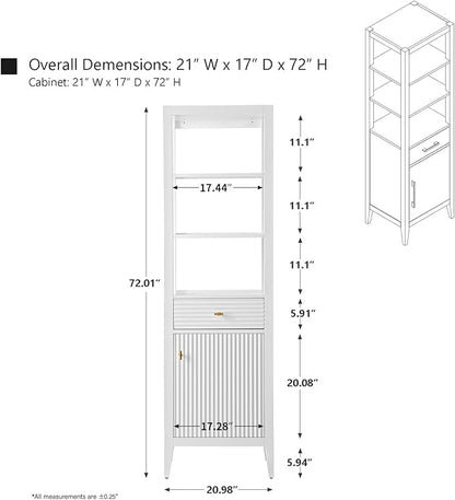HOMEBEYOND Bathroom Vanity with Storage Cabinet & Shelves, Free-Standing Vanity with Soft-Closing Doors, Golden Brushed Handware, White