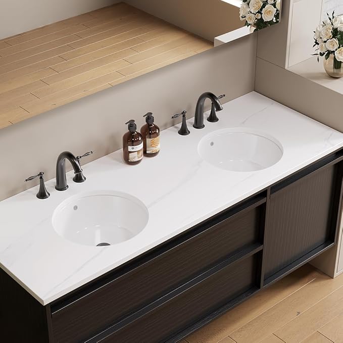 16"x16" Round Shape Undermount Bathroom Vessel Sink, Ceramic White Vanity Top Sink with Overflow