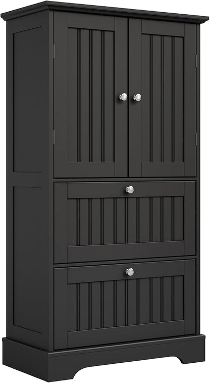 Treocho Bathroom Floor Cabinet with 2 Drawers and Adjustable Shelf | Bathroom Storage Cabinet, Freestanding Cupboard Pantry for Kitchen, Living Room, Dining Room, Black